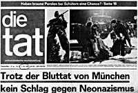 Titelseite die tat vom 03.10.1980 nach dem Anschlag auf das Münchener Oktoberfest. 